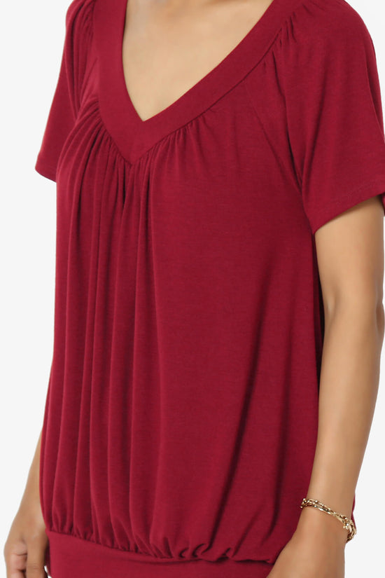 Rezume Shirred V-Neck Blouson Top BURGUNDY_5