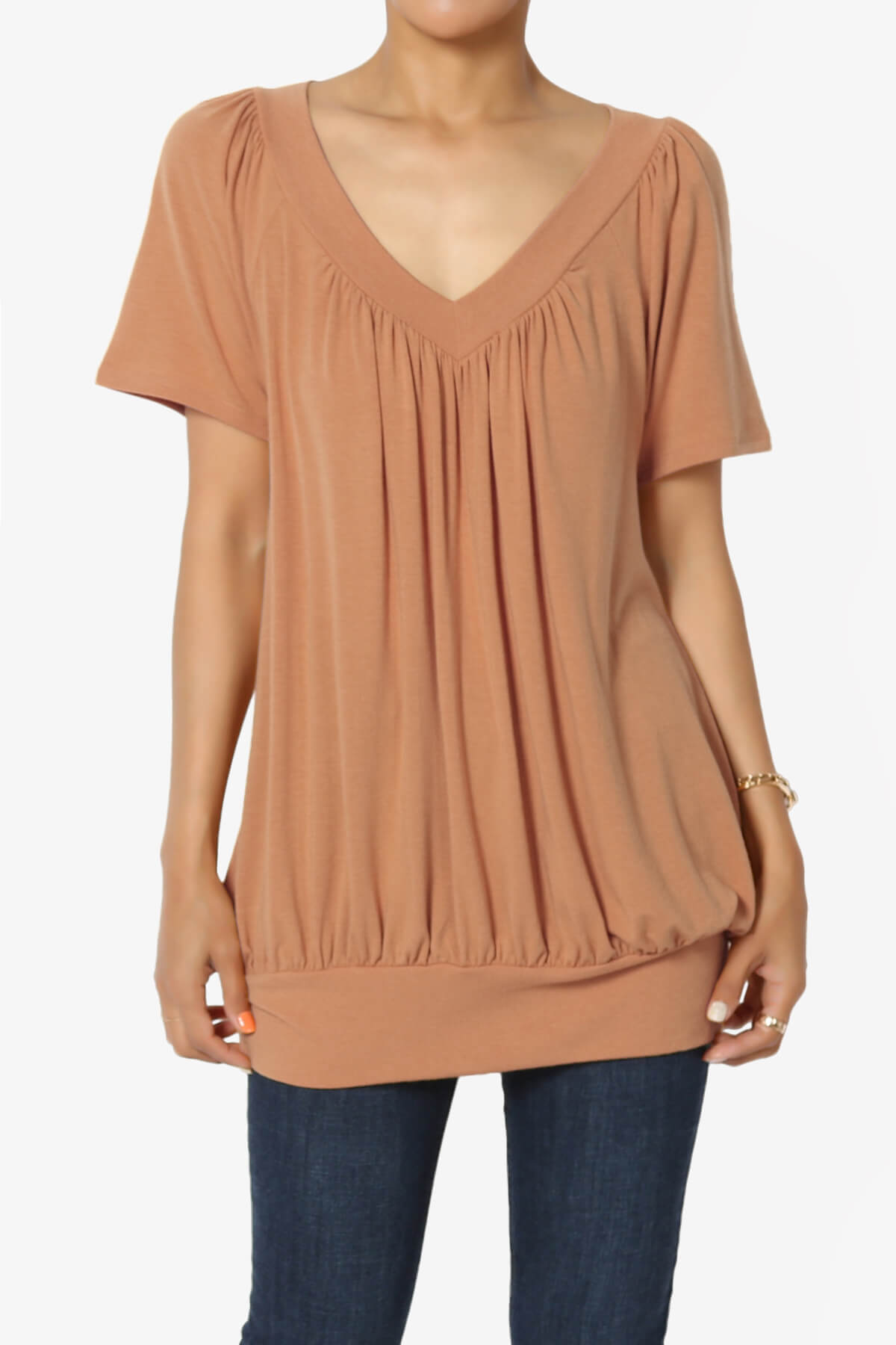 Rezume Shirred V-Neck Blouson Top BUTTER ORANGE_1