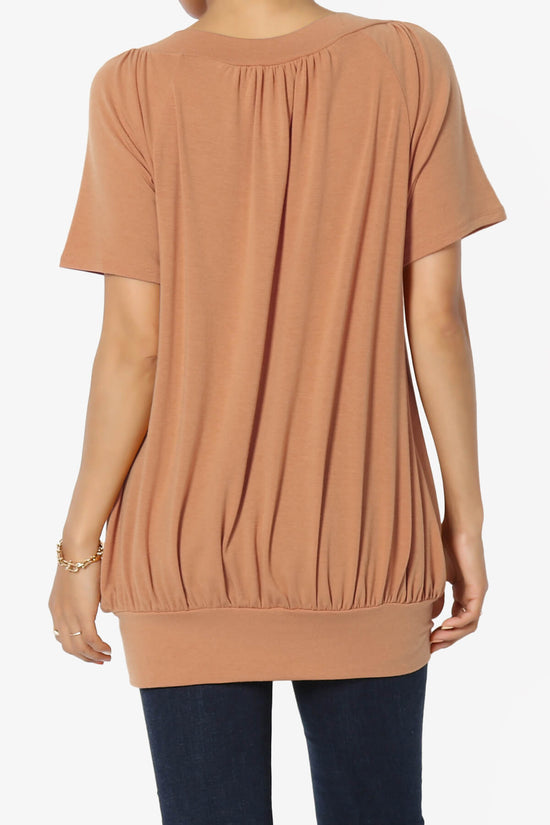 Rezume Shirred V-Neck Blouson Top BUTTER ORANGE_2