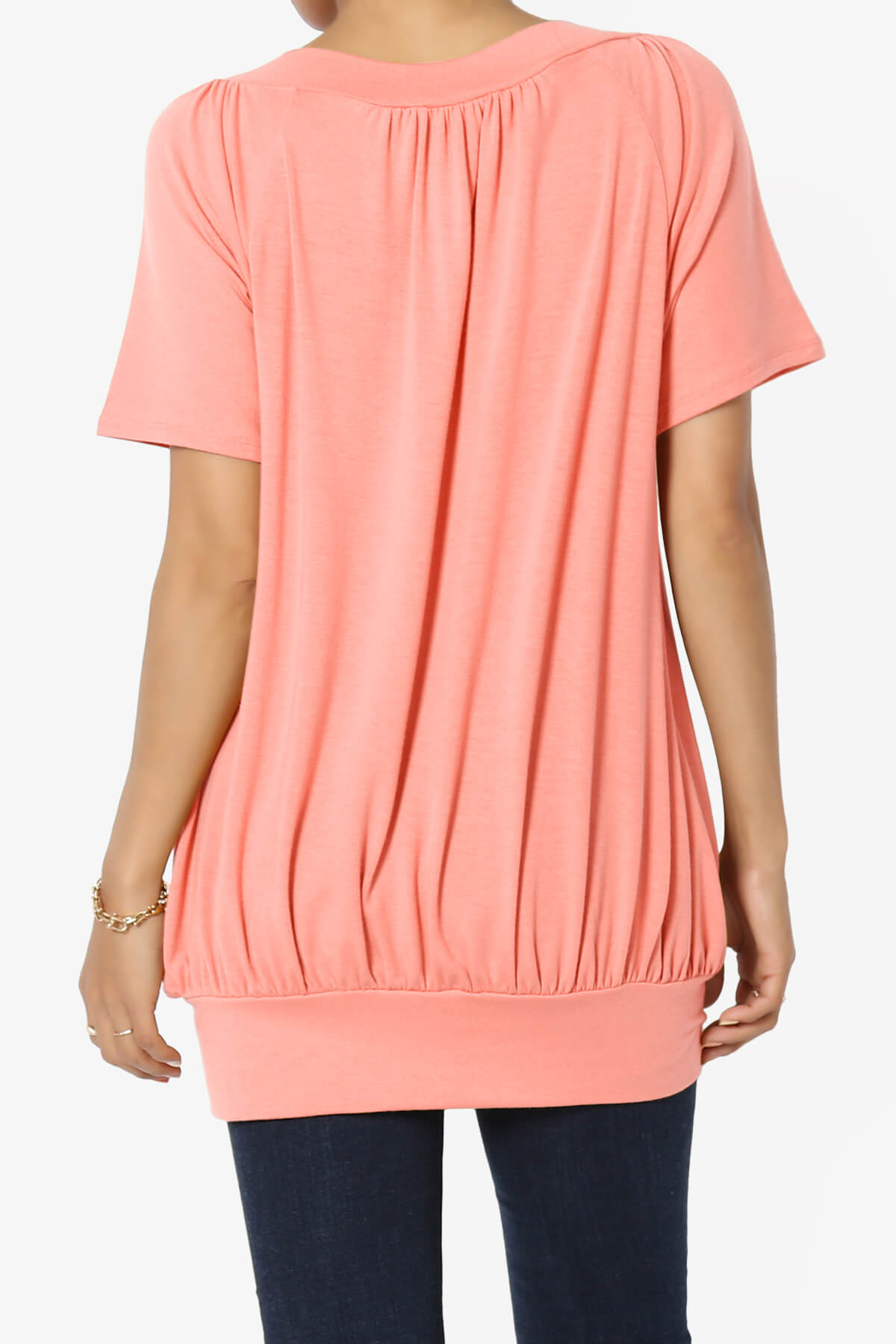 Rezume Shirred V-Neck Blouson Top CORAL_2