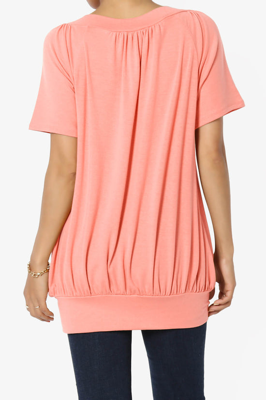 Rezume Shirred V-Neck Blouson Top CORAL_2
