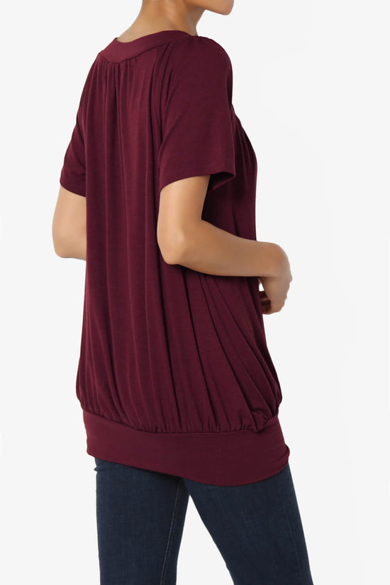 Rezume Shirred V-Neck Blouson Top DARK BURGUNDY_4