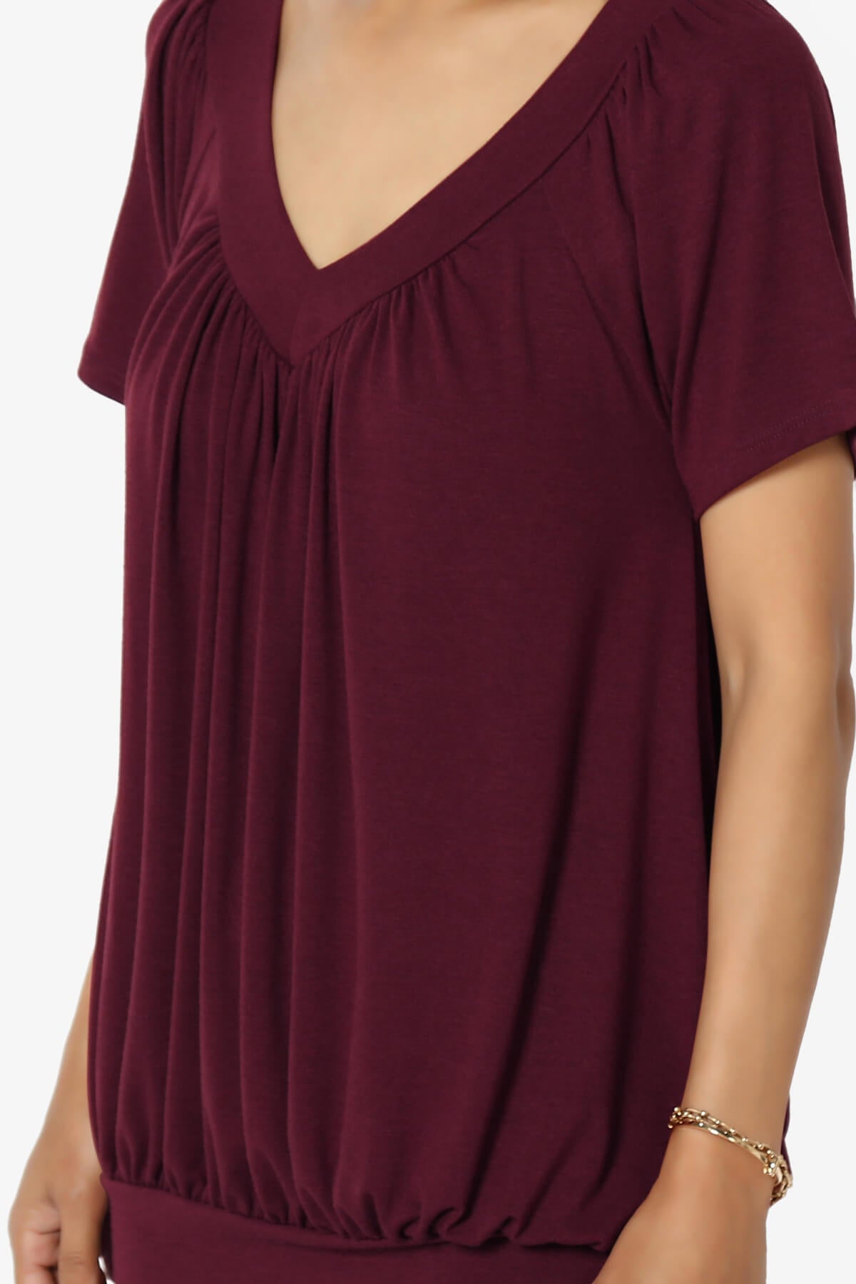 Rezume Shirred V-Neck Blouson Top DARK BURGUNDY_5