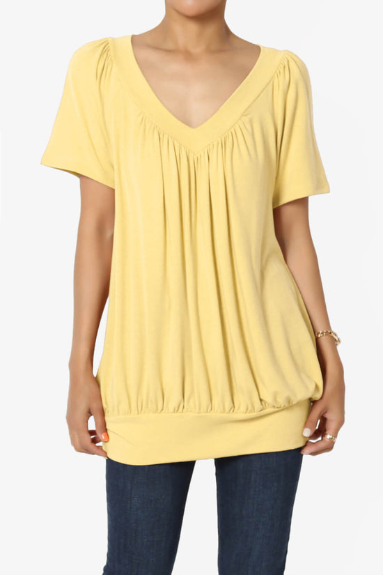 Rezume Shirred V-Neck Blouson Top DUSTY BANANA_1