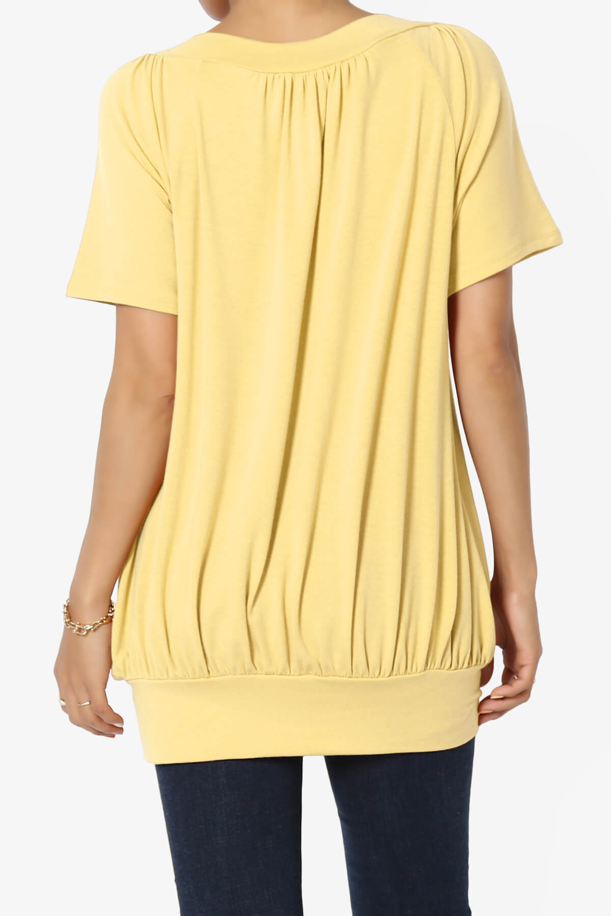 Rezume Shirred V-Neck Blouson Top DUSTY BANANA_2