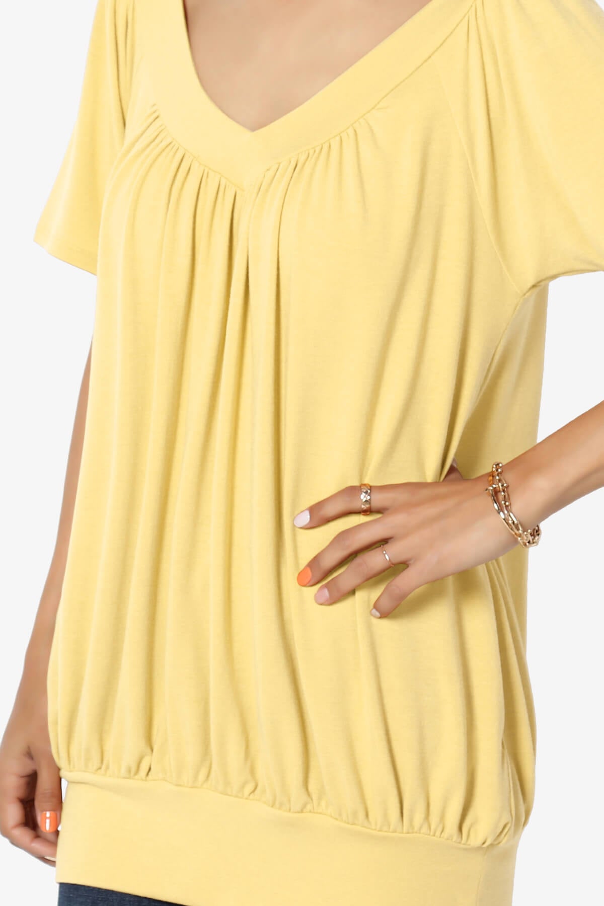 Rezume Shirred V-Neck Blouson Top DUSTY BANANA_5