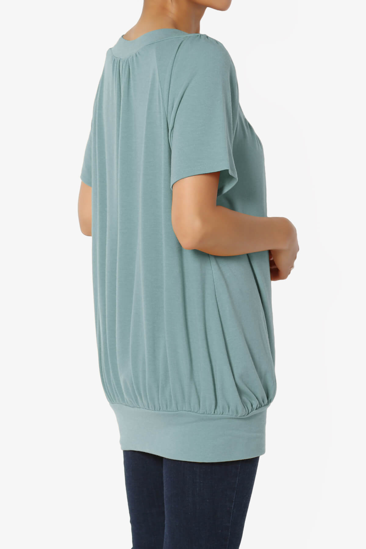 Rezume Shirred V-Neck Blouson Top DUSTY BLUE_4