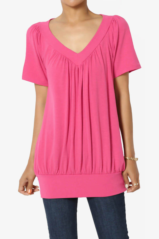 Rezume Shirred V-Neck Blouson Top FUCHSIA_1