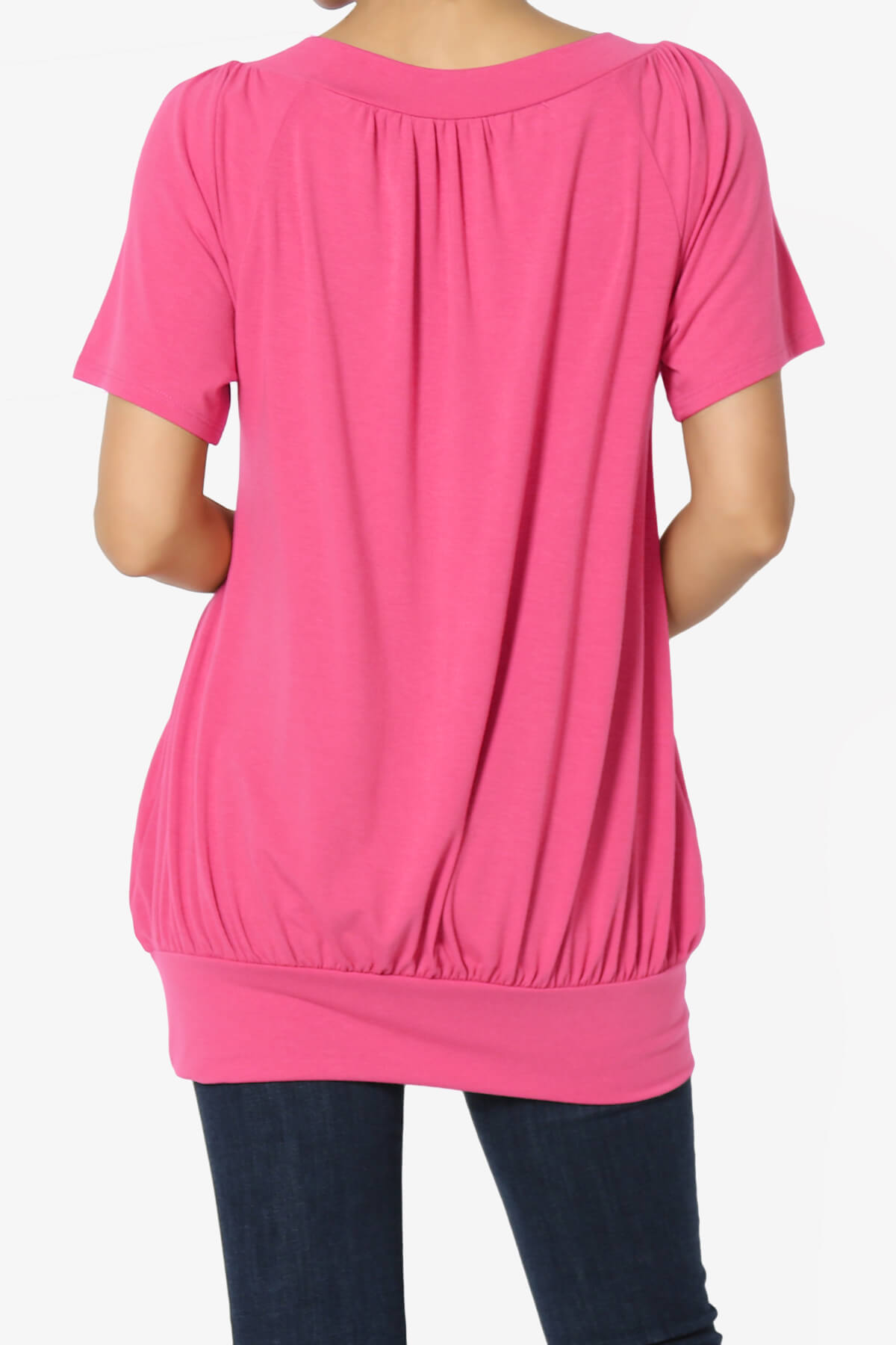 Rezume Shirred V-Neck Blouson Top FUCHSIA_2