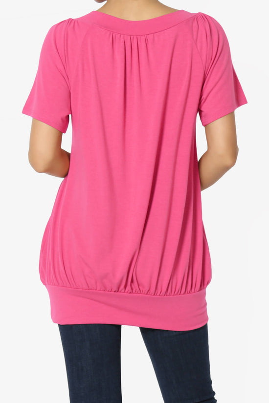 Rezume Shirred V-Neck Blouson Top FUCHSIA_2