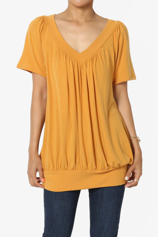 Rezume Shirred V-Neck Blouson Top GOLDEN MUSTARD_1