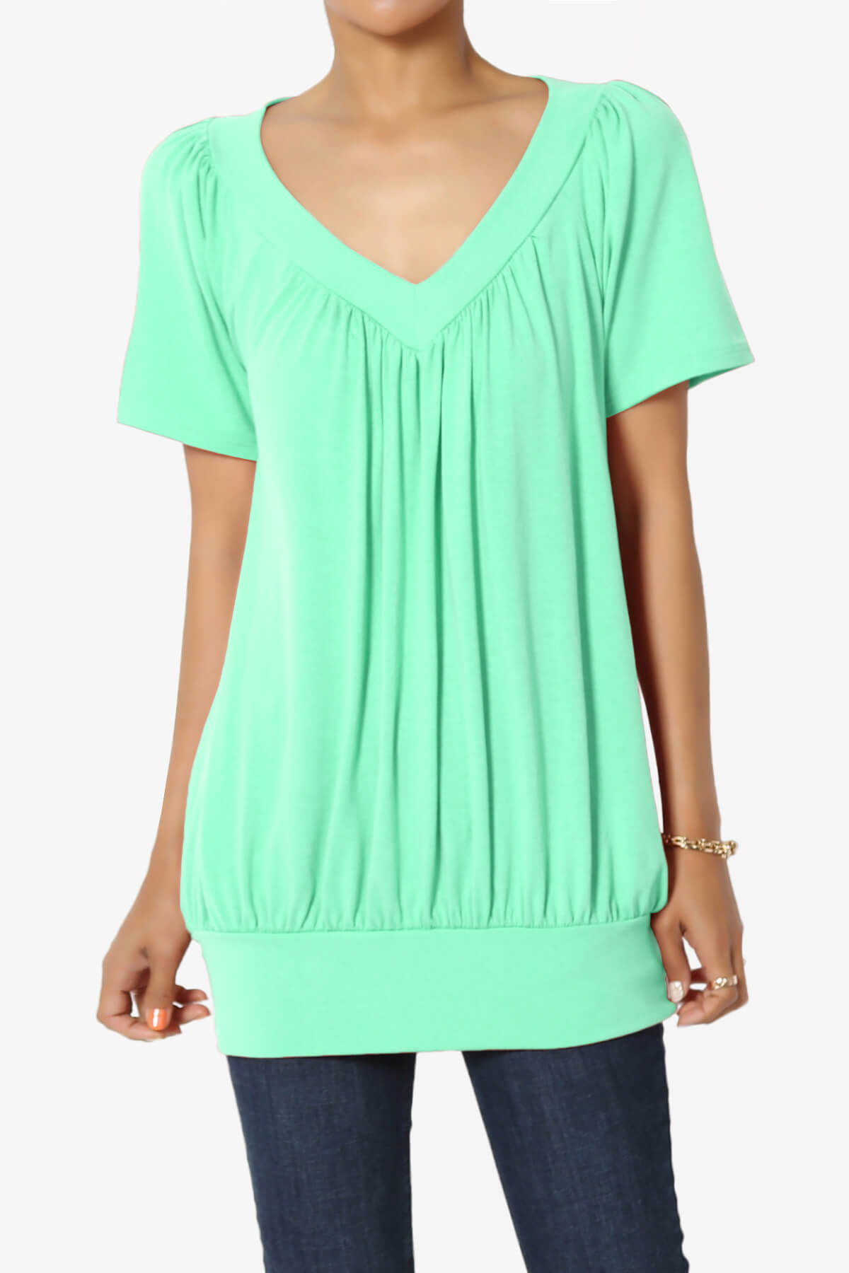 Rezume Shirred V-Neck Blouson Top GREEN MINT_1