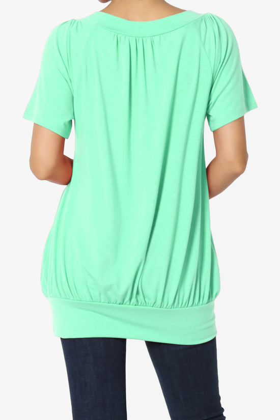 Rezume Shirred V-Neck Blouson Top GREEN MINT_2