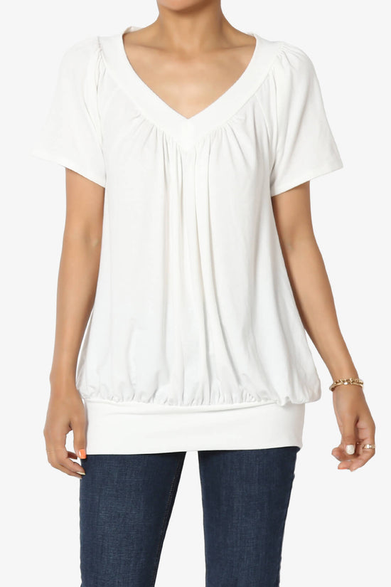 Rezume Shirred V-Neck Blouson Top IVORY_1