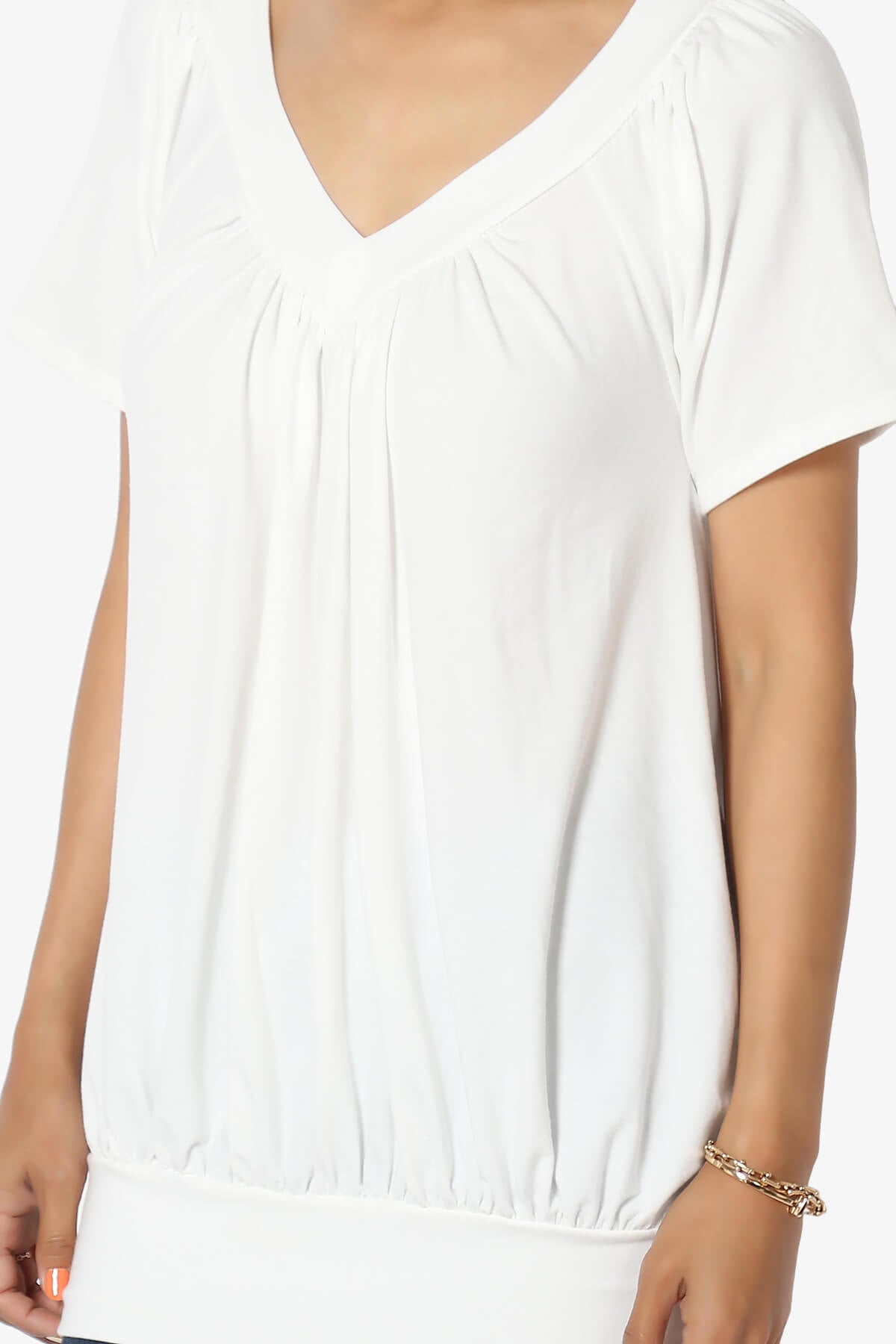 Rezume Shirred V-Neck Blouson Top IVORY_5