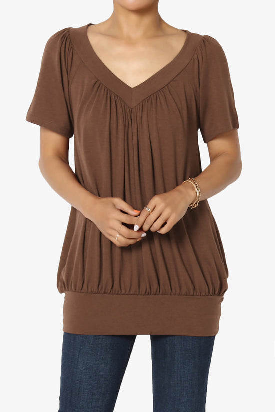 Rezume Shirred V-Neck Blouson Top LIGHT BROWN_1