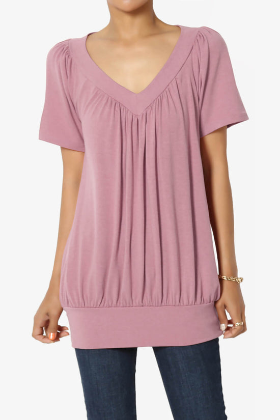 Rezume Shirred V-Neck Blouson Top LIGHT ROSE_1