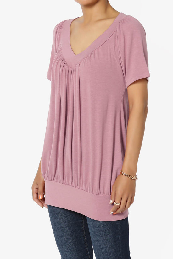 Rezume Shirred V-Neck Blouson Top LIGHT ROSE_3