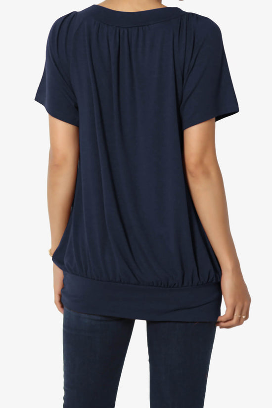 Rezume Shirred V-Neck Blouson Top NAVY_2