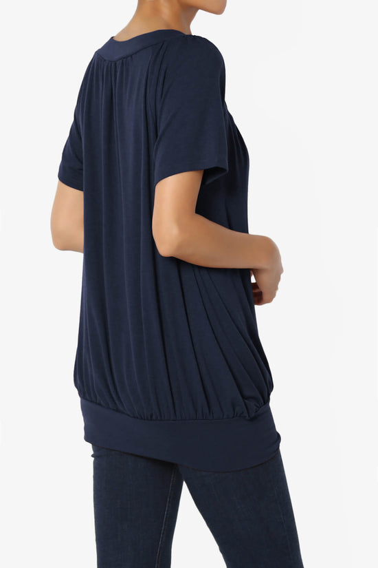 Rezume Shirred V-Neck Blouson Top NAVY_4