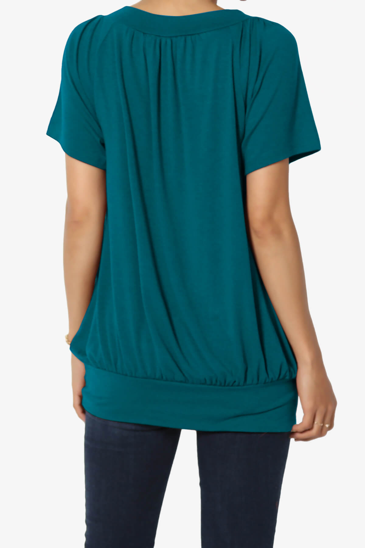 Rezume Shirred V-Neck Blouson Top TEAL_2