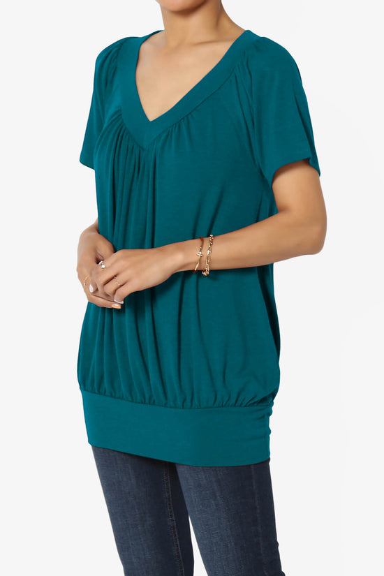 Rezume Shirred V-Neck Blouson Top TEAL_3