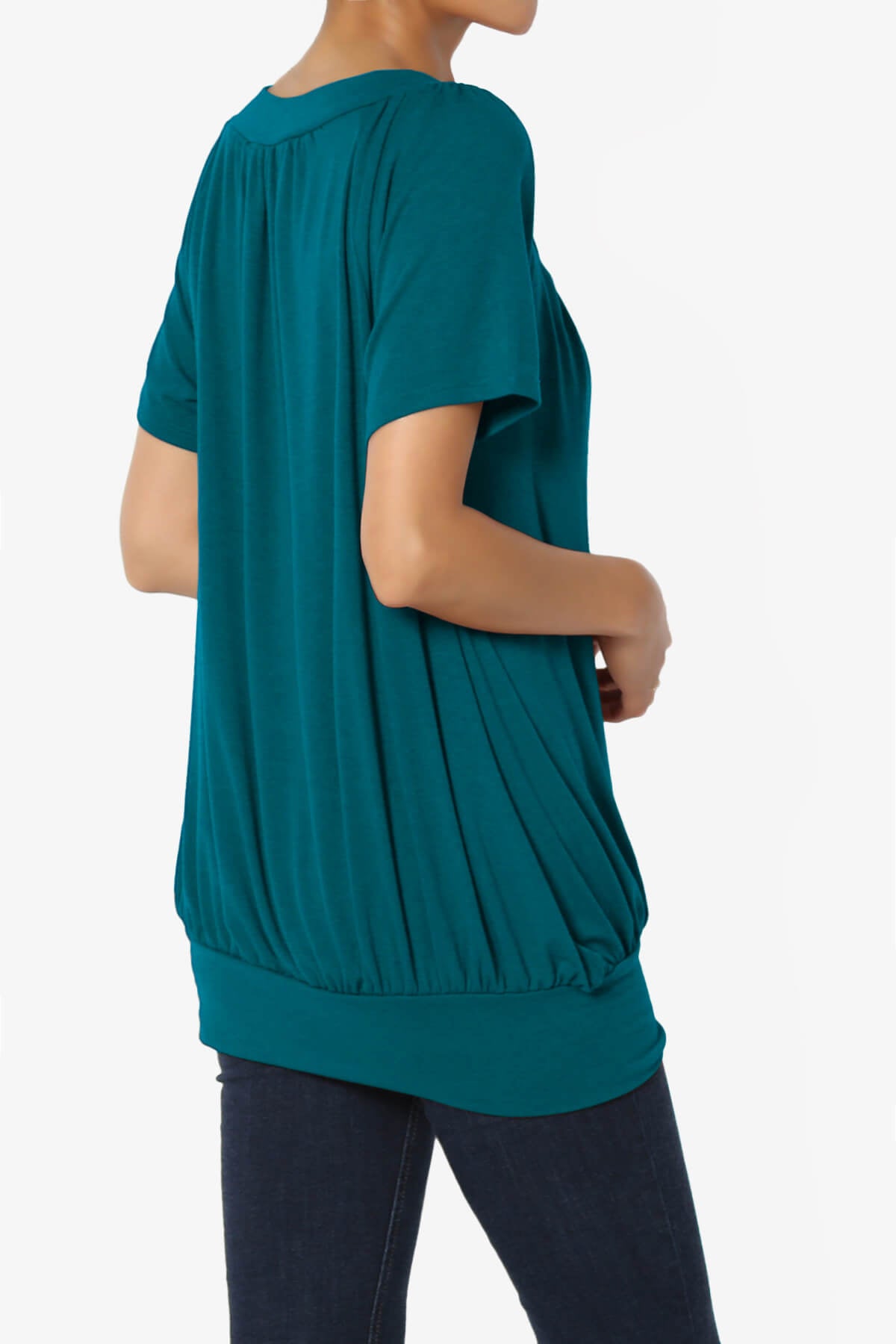 Rezume Shirred V-Neck Blouson Top TEAL_4