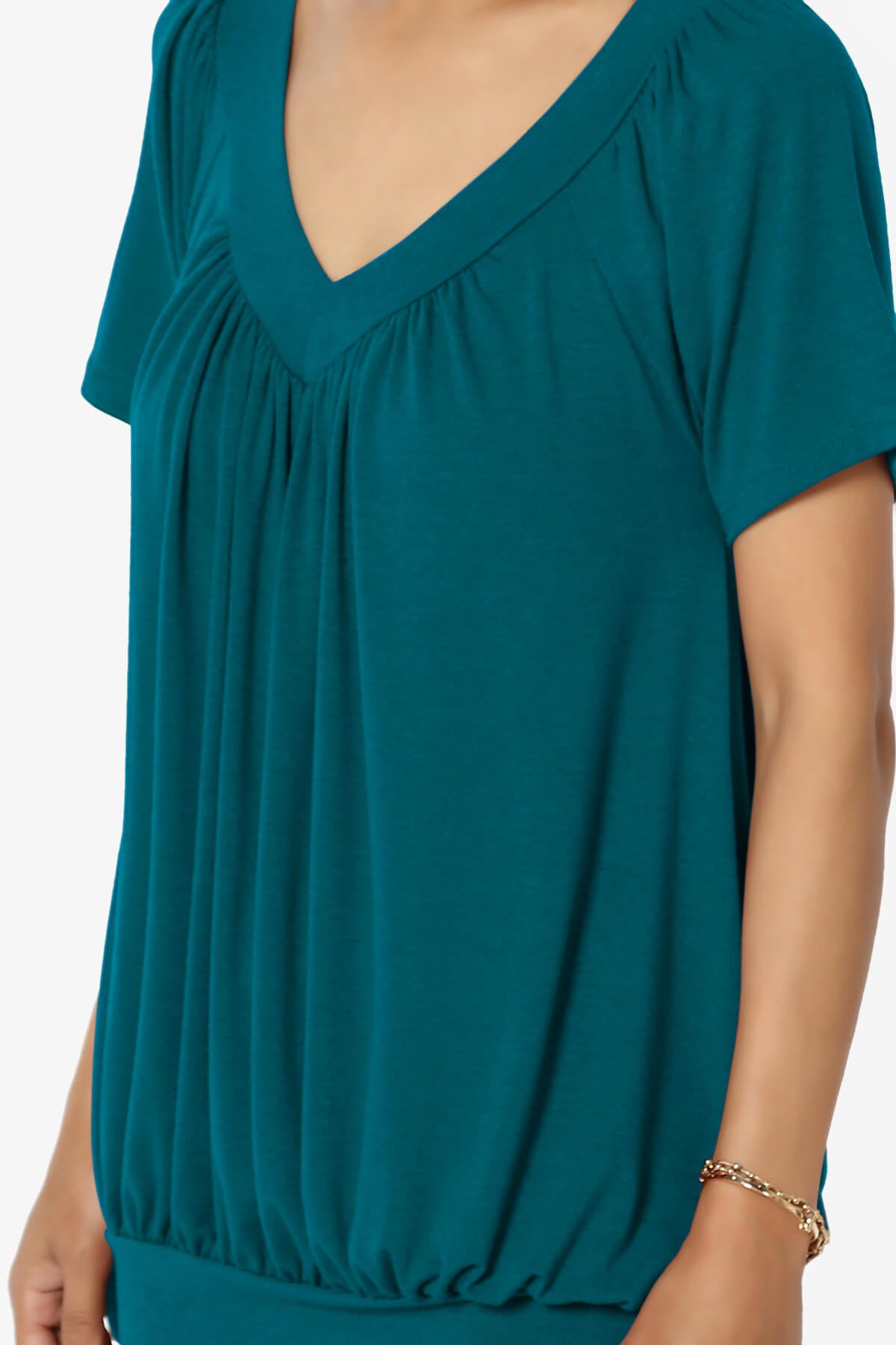 Rezume Shirred V-Neck Blouson Top TEAL_5