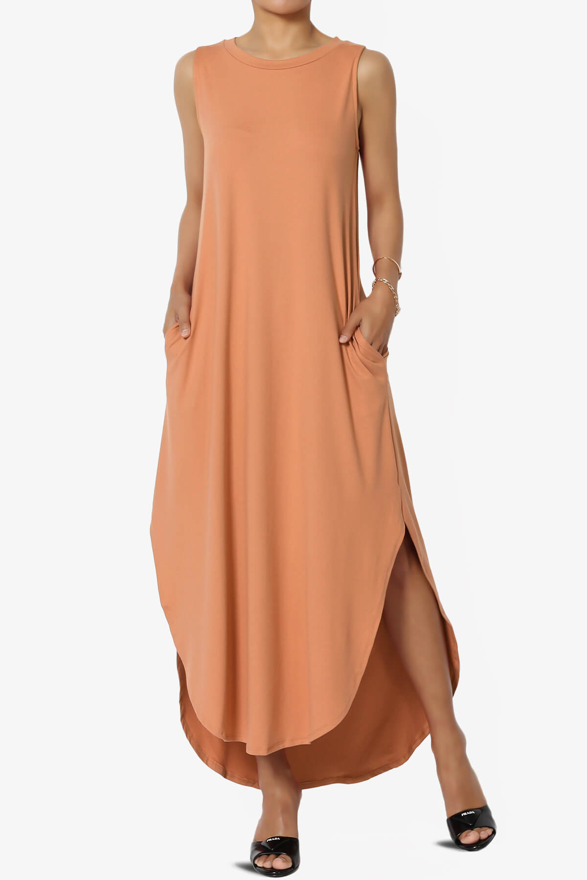 Rozlyn Sleeveless Slit Maxi Dress BUTTER ORANGE_1