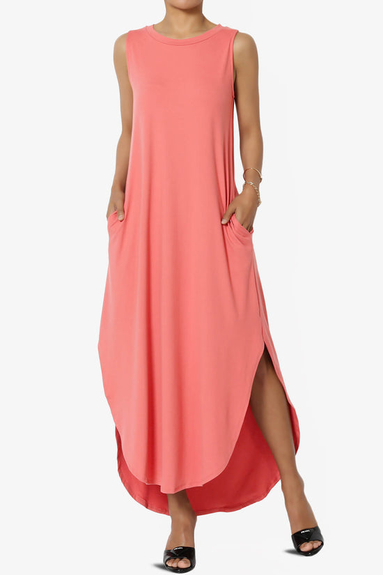 Rozlyn Sleeveless Slit Maxi Dress CORAL_1