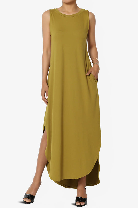 Rozlyn Sleeveless Slit Maxi Dress OLIVE MUSTARD_1
