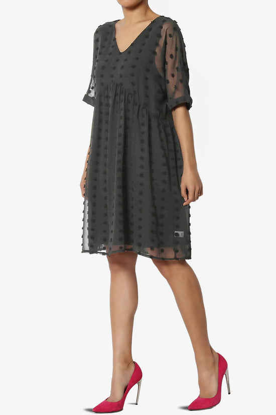 Sandra Swiss Dot Short Sleeve Babydoll Dress ASH GREY_3