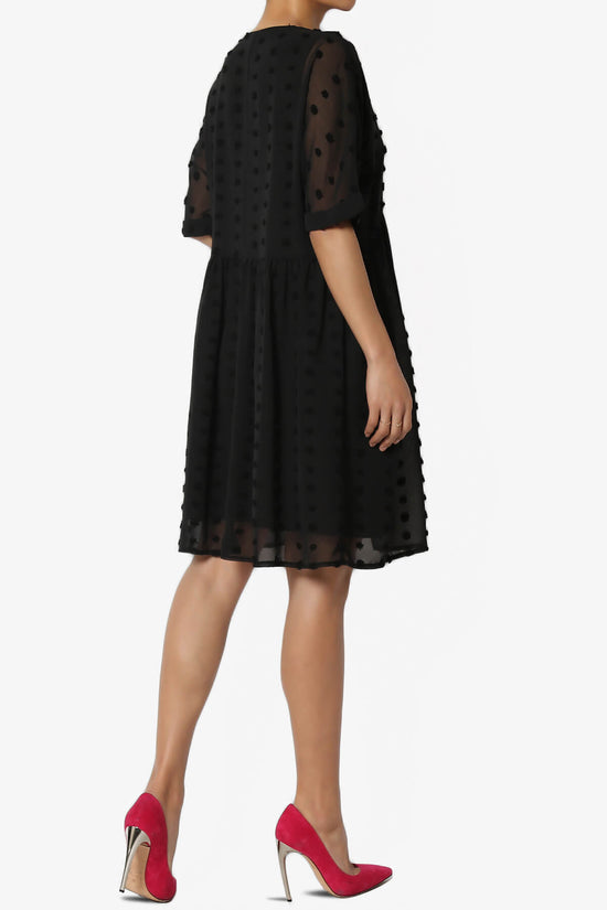 Sandra Swiss Dot Short Sleeve Babydoll Dress BLACK_4