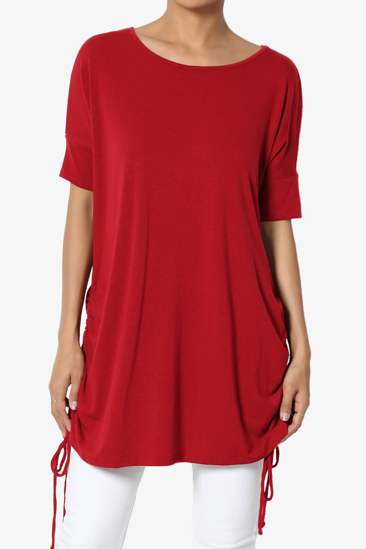 Selenna Jersey Ruched Top DARK RED_1