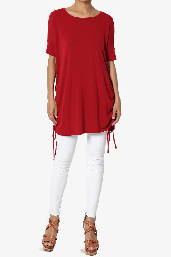 Selenna Jersey Ruched Top DARK RED_6