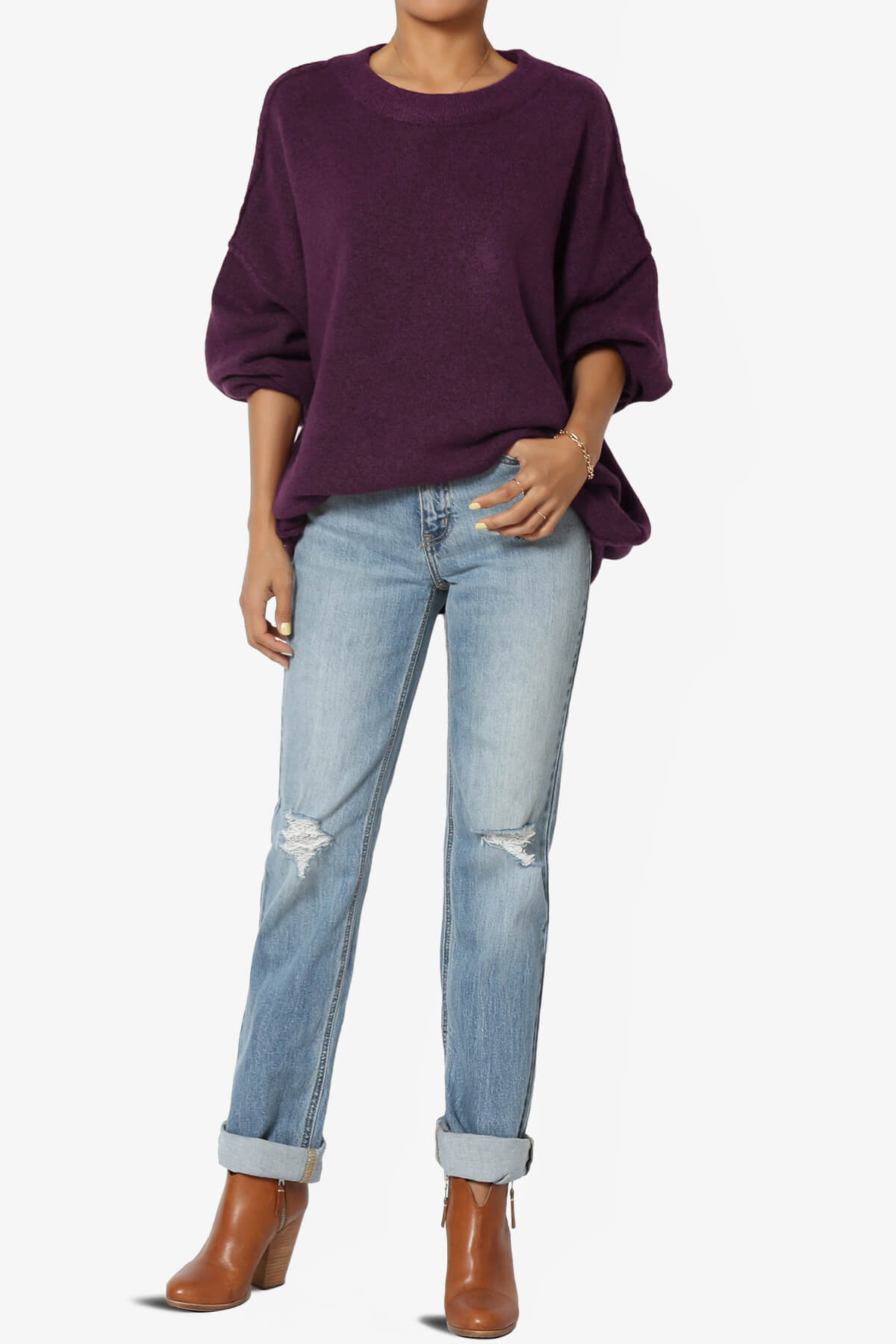 Troopa Oversized Melange Sweater DARK PLUM_6