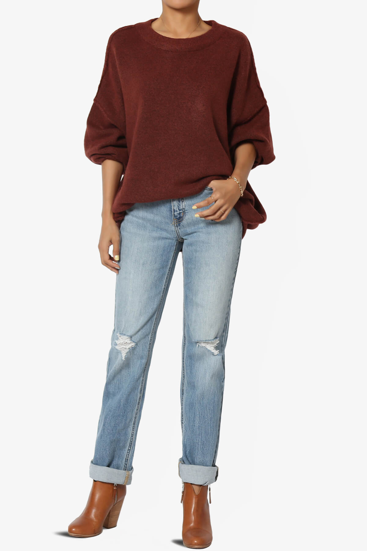 Troopa Oversized Melange Sweater DARK RUST_6