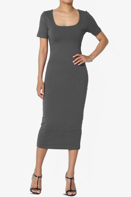 Fontella Short Sleeve Square Neck Bodycon Dress ASH GREY_1