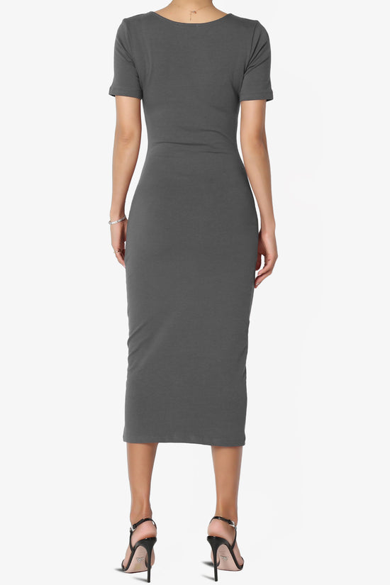 Fontella Short Sleeve Square Neck Bodycon Dress ASH GREY_2