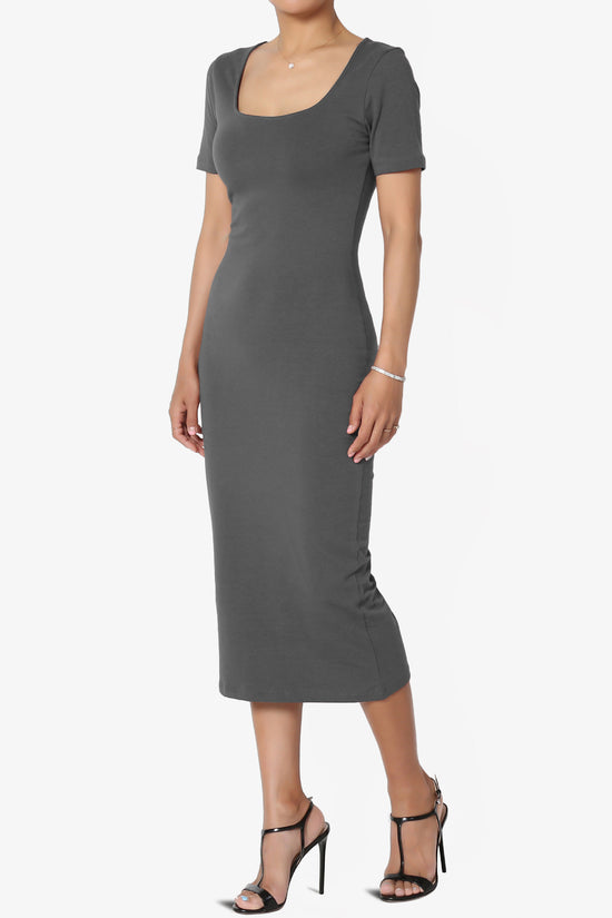 Fontella Short Sleeve Square Neck Bodycon Dress ASH GREY_3
