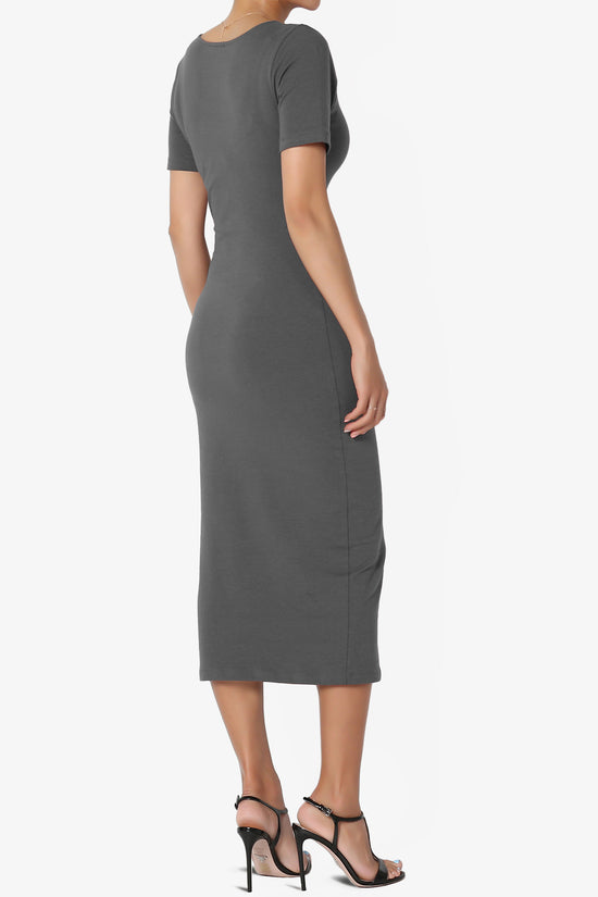 Fontella Short Sleeve Square Neck Bodycon Dress ASH GREY_4