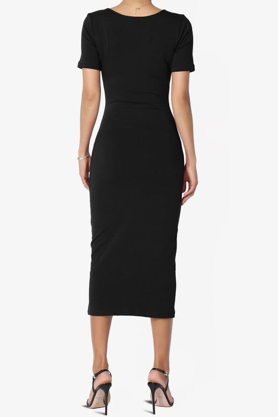 Fontella Short Sleeve Square Neck Bodycon Dress BLACK_2
