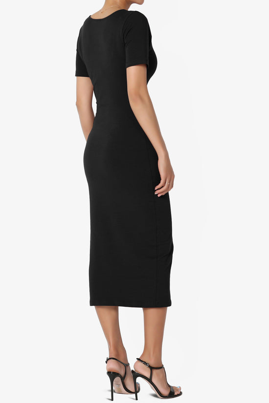 Fontella Short Sleeve Square Neck Bodycon Dress BLACK_4