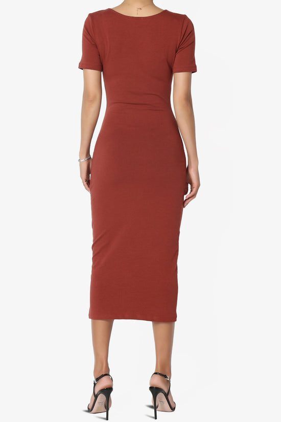Fontella Short Sleeve Square Neck Bodycon Dress DARK RUST_2