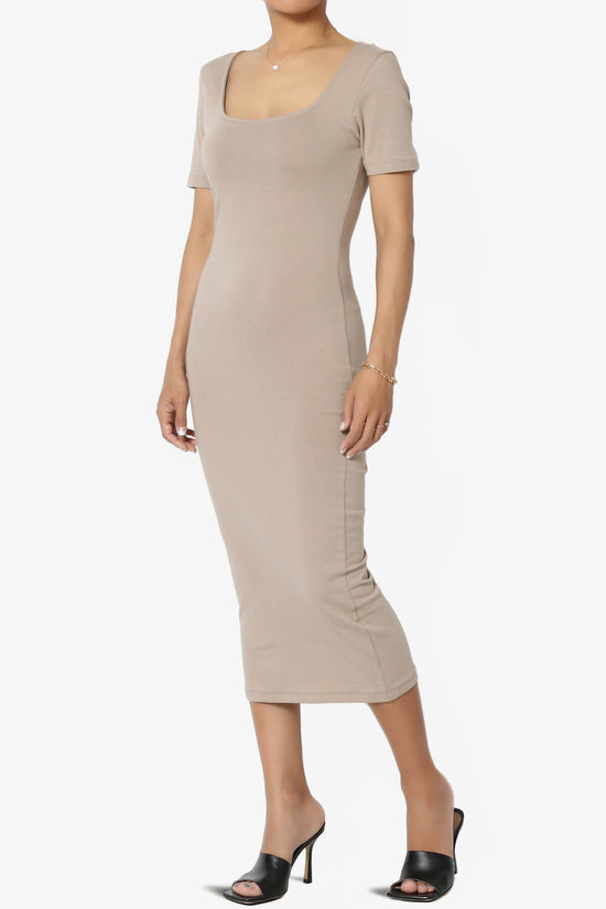 Fontella Short Sleeve Square Neck Bodycon Dress LIGHT MOCHA_3