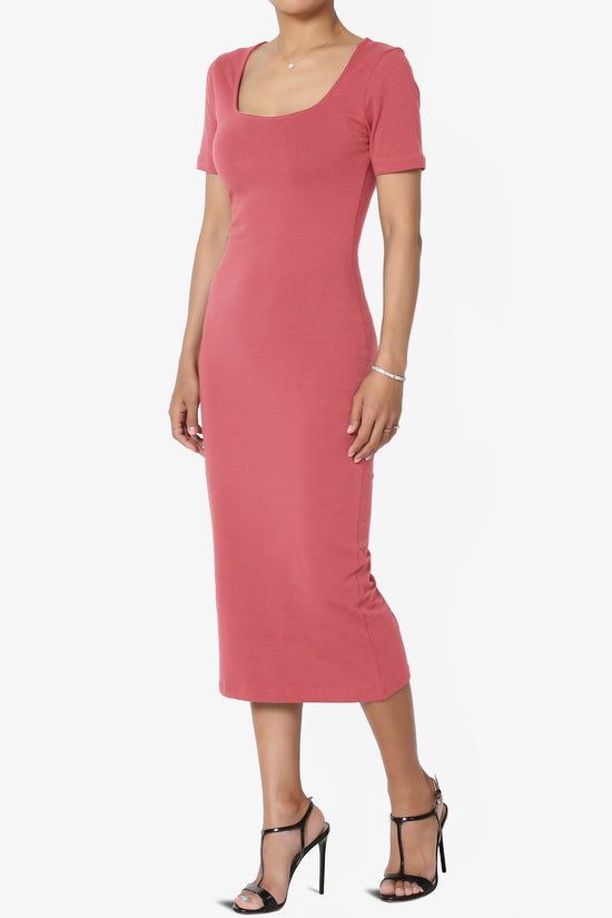 Fontella Short Sleeve Square Neck Bodycon Dress ROSE_3