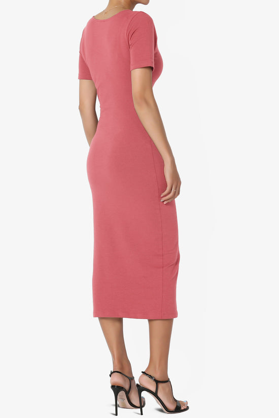 Fontella Short Sleeve Square Neck Bodycon Dress ROSE_4