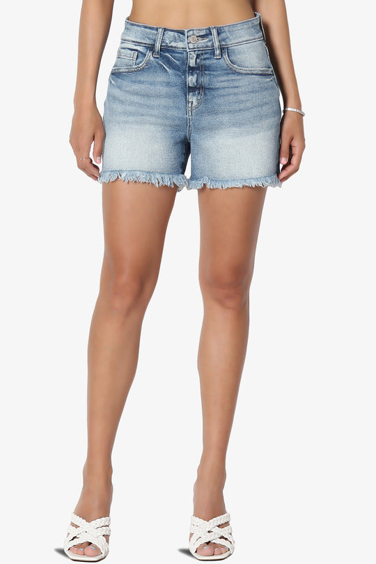 Lessa Frayed Hem High Rise Stretch Denim Shorts