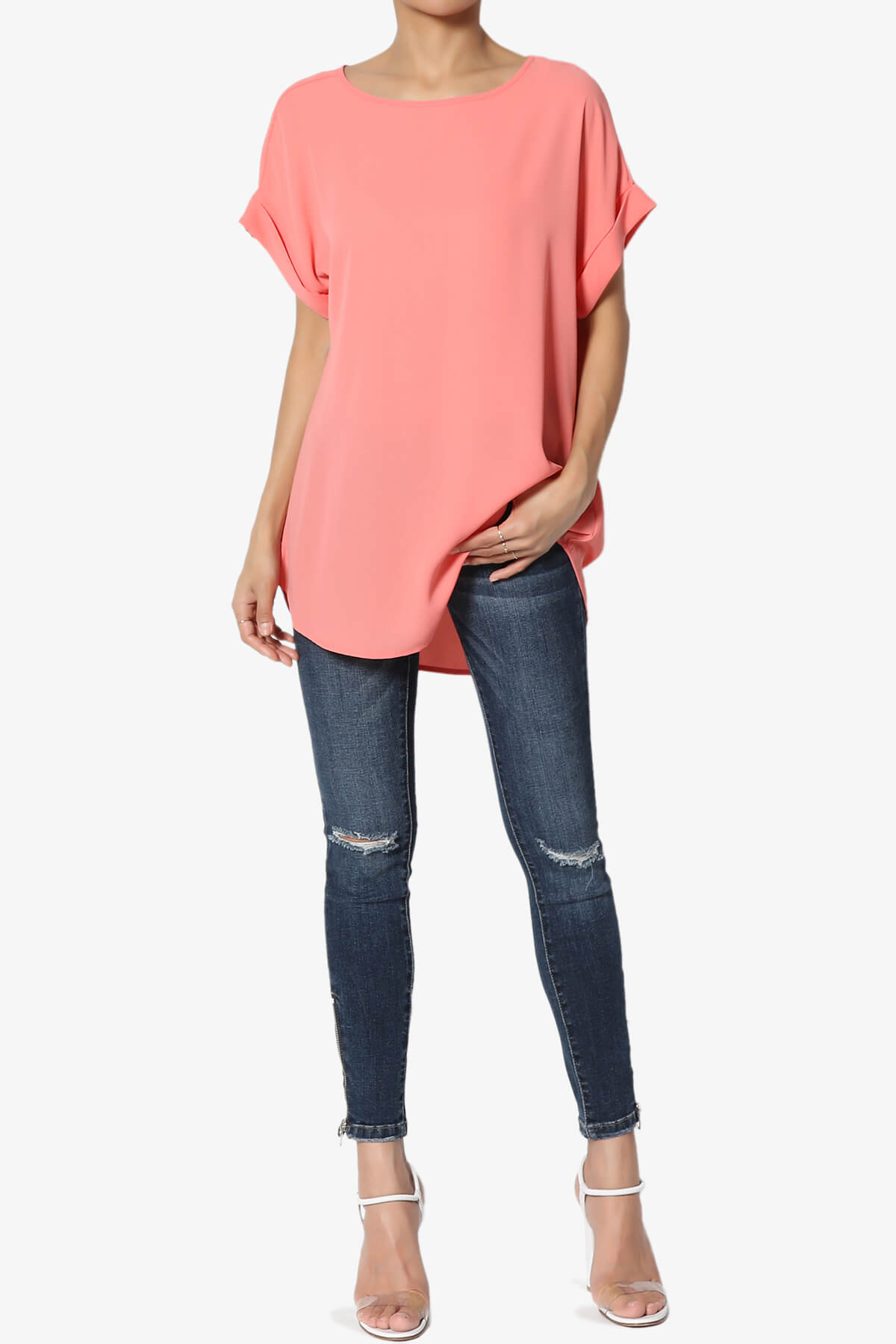 Juliette Boat Neck Chiffon Top CORAL_6