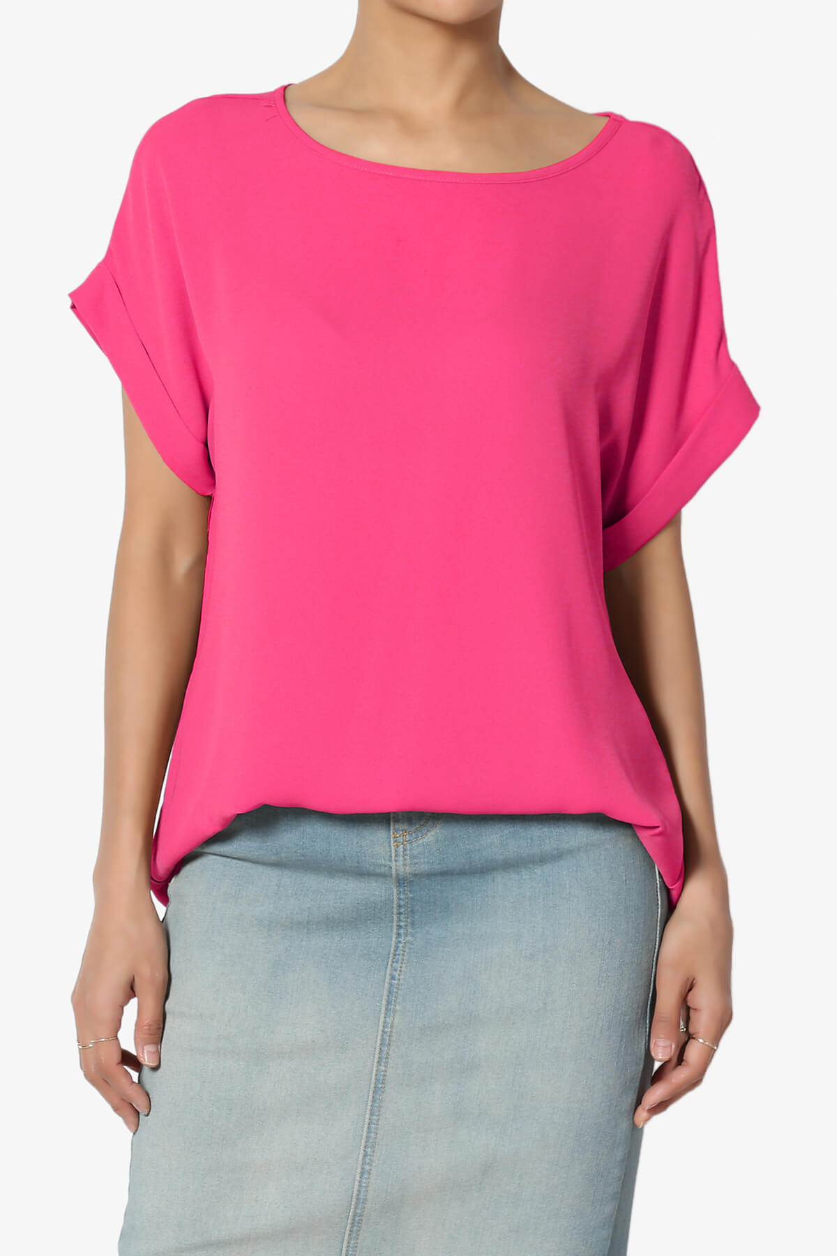 Juliette Boat Neck Chiffon Top HOT PINK_1